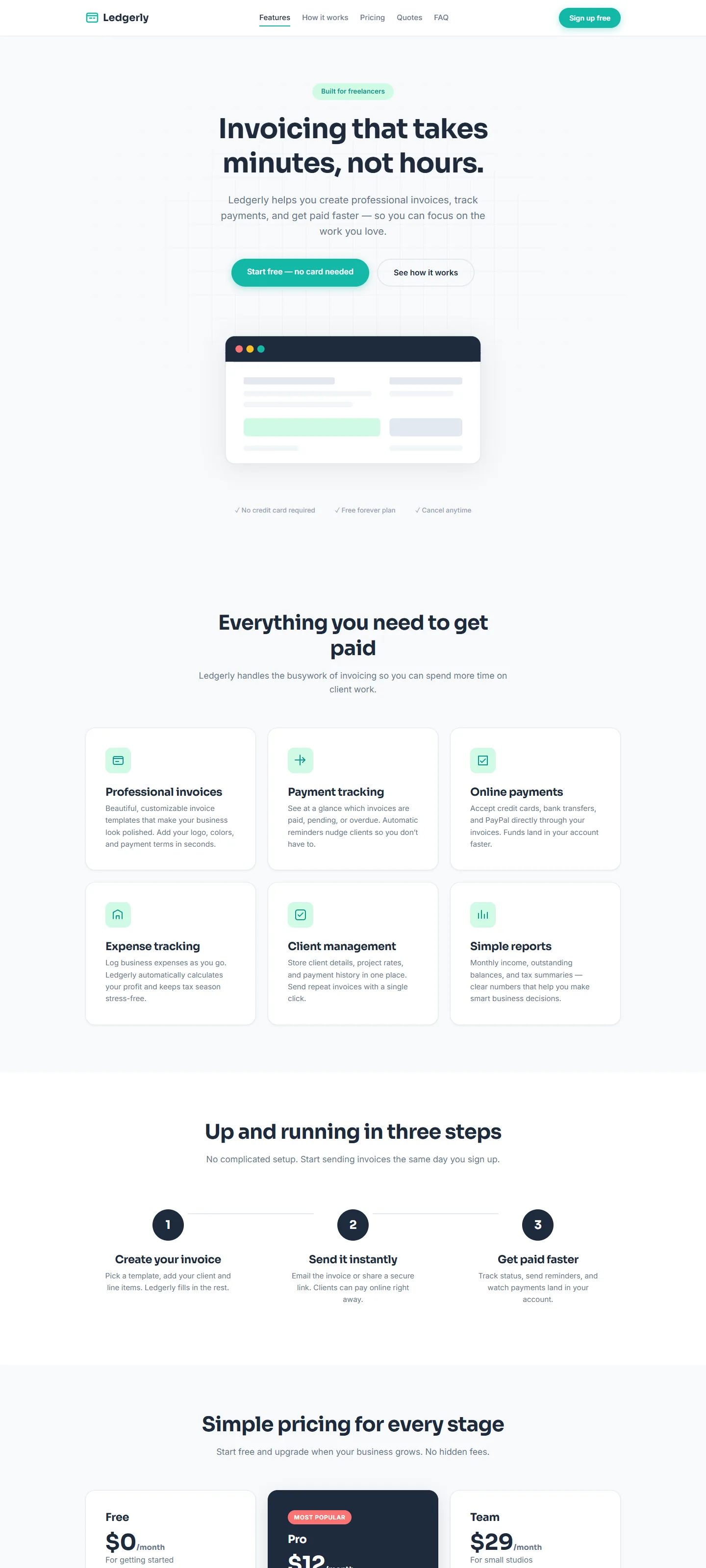 Ledgerly, a product landing page built and published in Tabloy