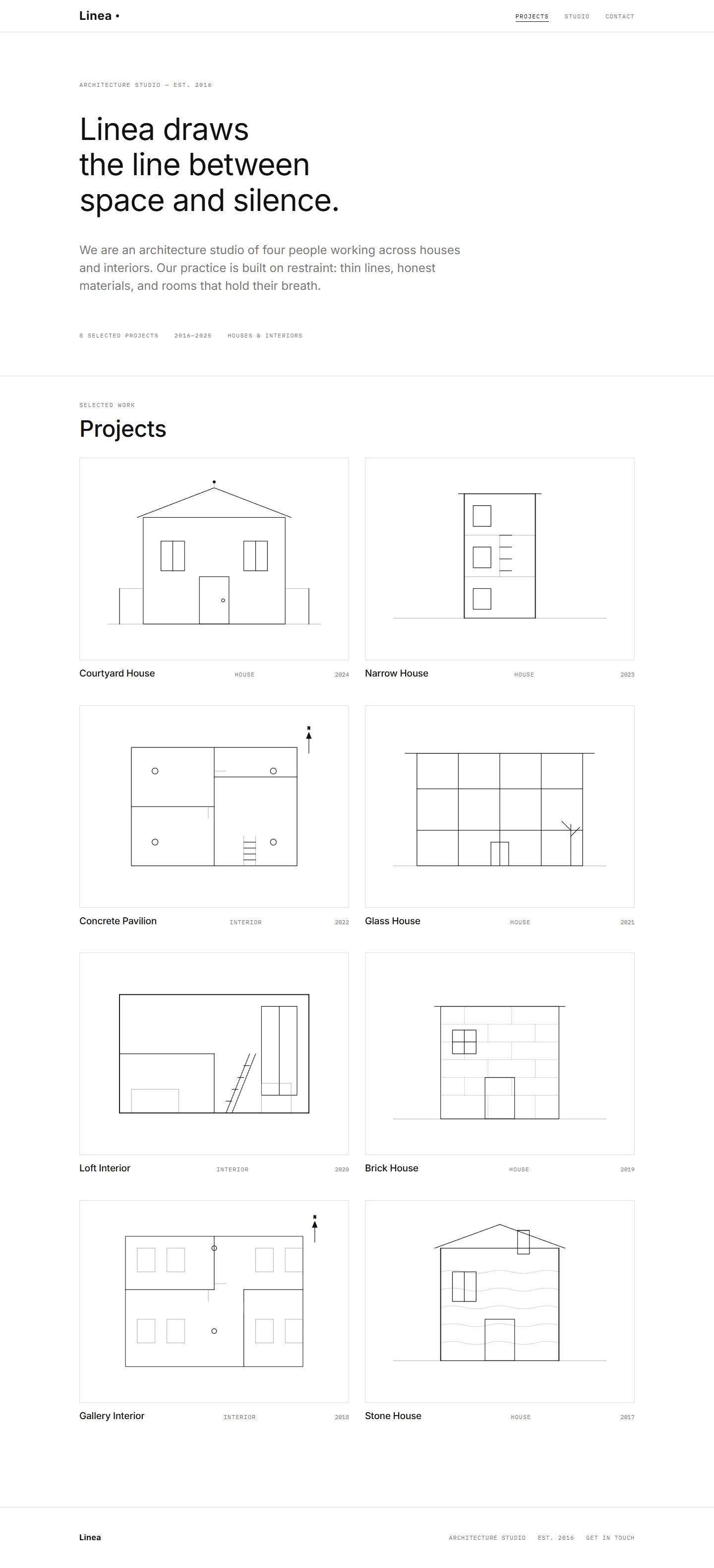 Linea, an architecture studio portfolio built in Tabloy with SVG line drawings