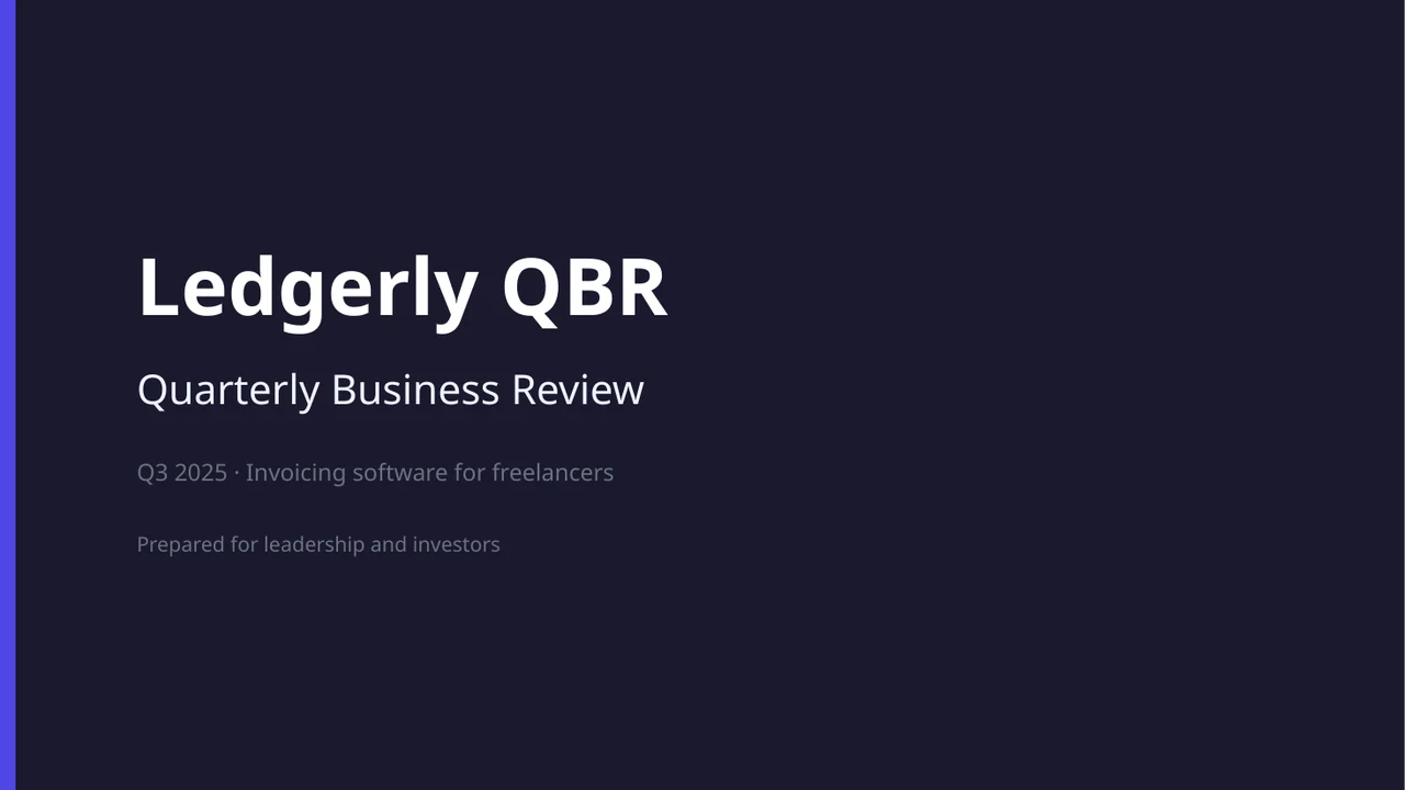 Ledgerly quarterly review deck, slide 1